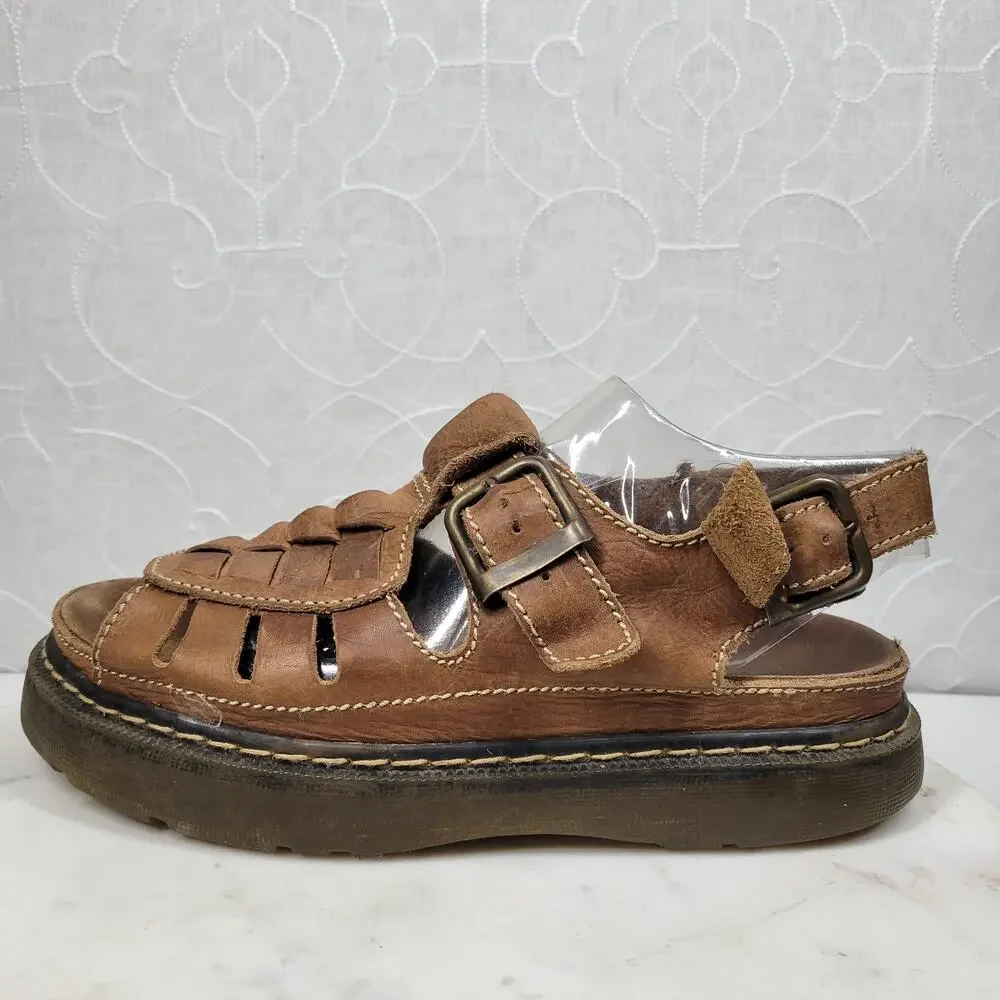 VTG Chunky Fisherman Sandals Mens @10 Brown Platform Soft Leather Open Toe Boho